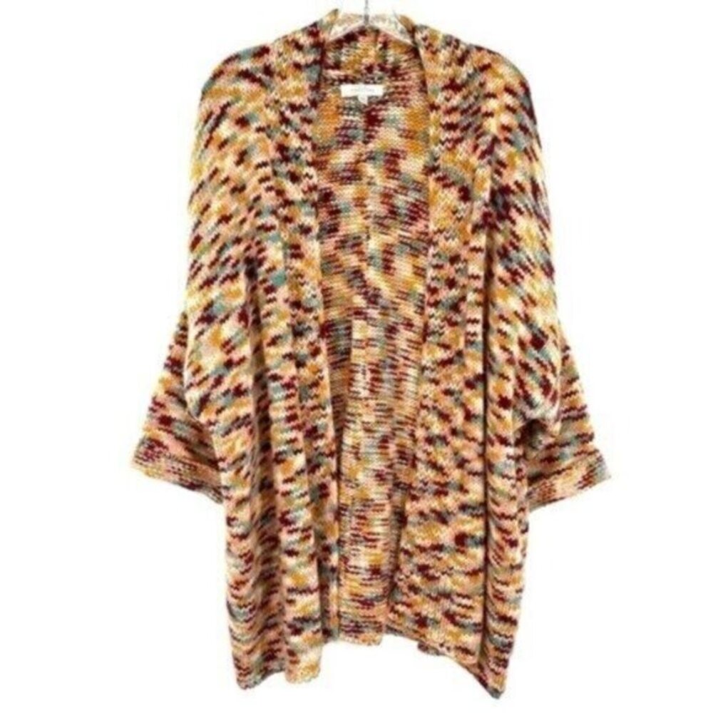 New Directions Rainbow Chunky Knit Cardigan Sweater Drop Shoulder Open Front